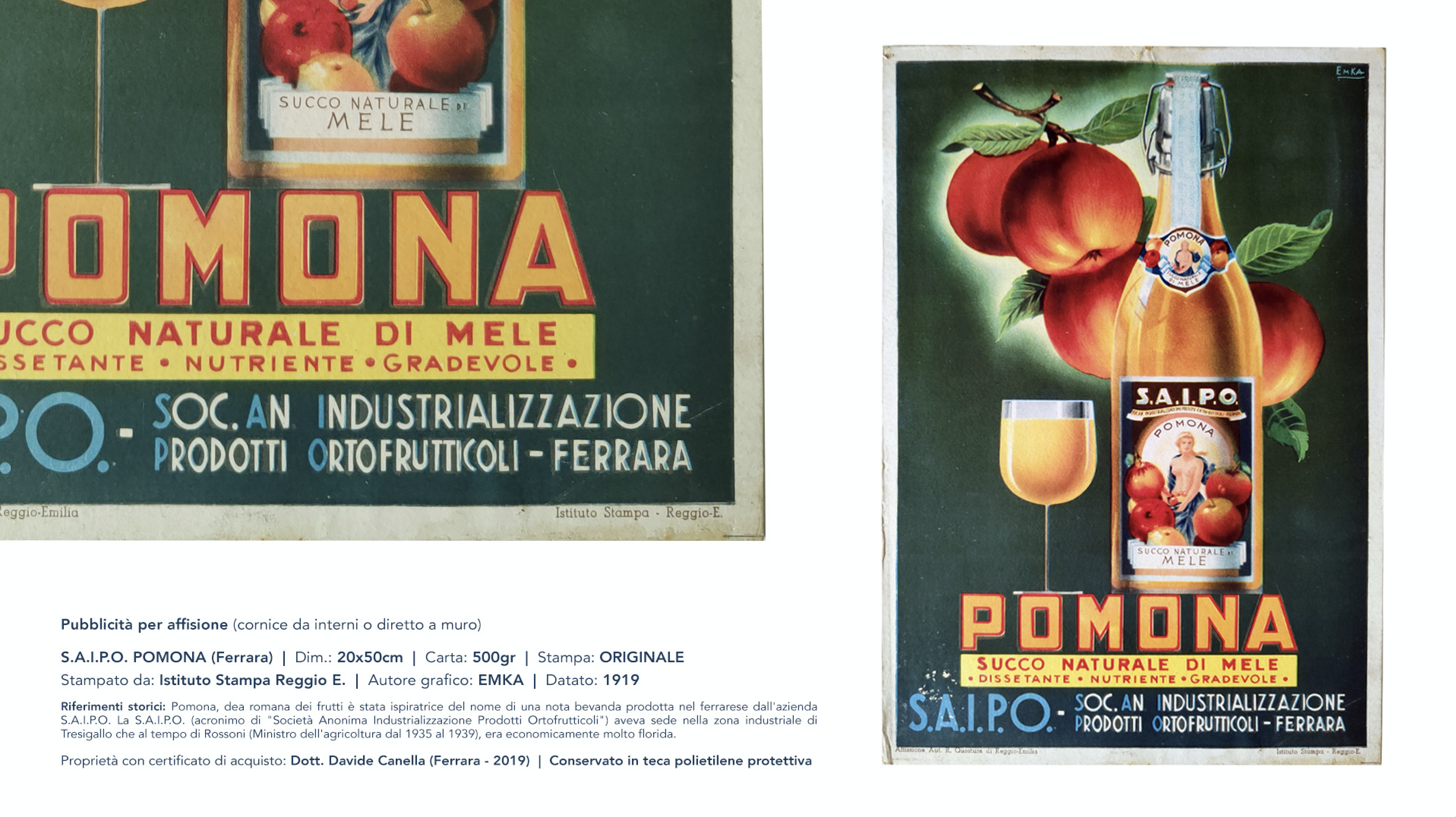 Pubblicità per affissione del 1919 - Saipo Pomona (Ferrara)